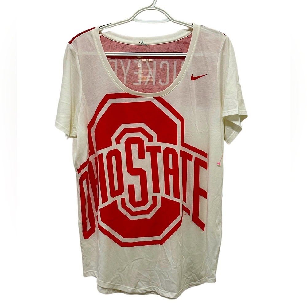 Nike Ohio State Buckeyes Deep V Neck Tee Size Large Red White NCAA Graphic Tee